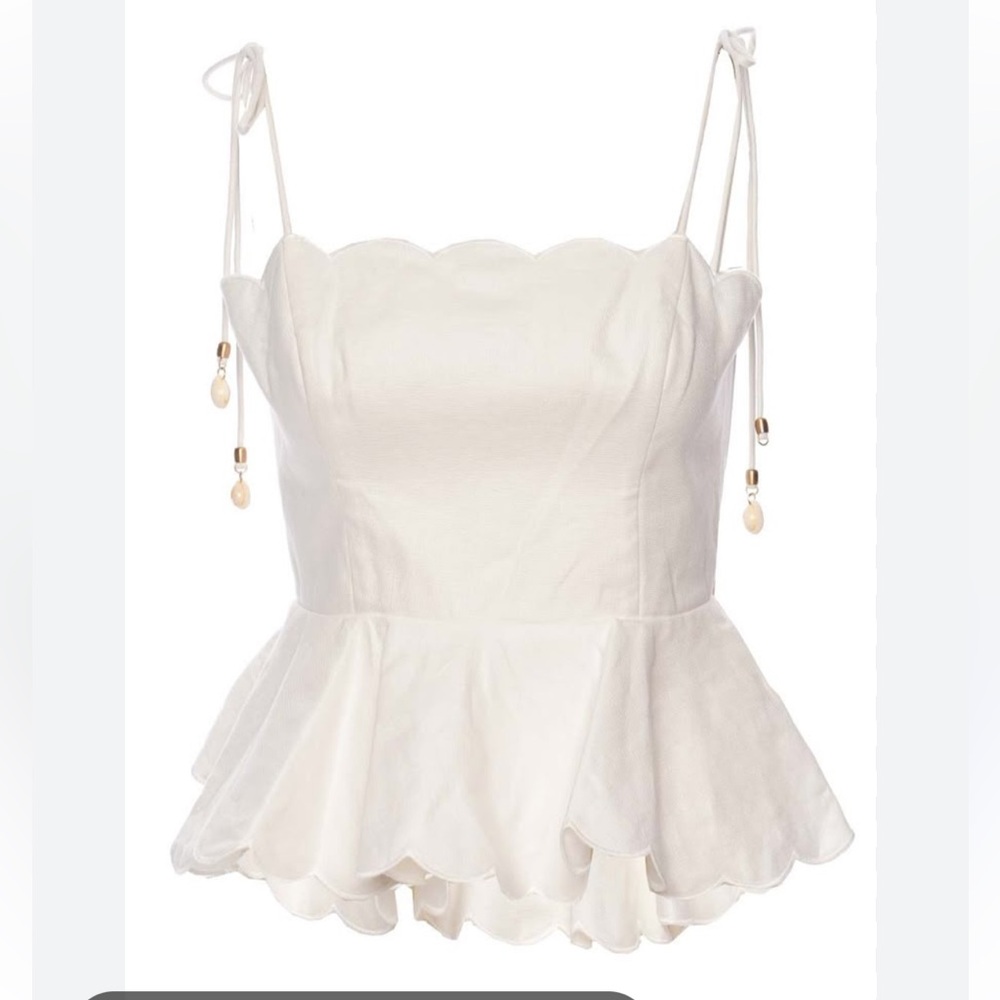 NWOT House of Harlow 1960 Ivory Peplum Style Scallop Trim Top with Shell Detail - Picture 16 of 16